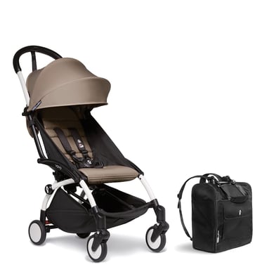 BABYZEN Kinderwagen YOYO2 6+ White mit Textilset Taupe und Backpack YOYO Black von Babyzen