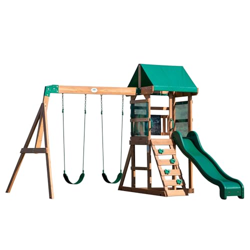 Backyard Discovery Spielturm Buckley Hill aus Holz | XXL Spielhaus für Kinder mit Rutsche, Schaukel und Kletterleiter | Stelzenhaus für den Garten von Backyard Discovery