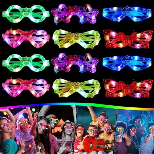 Bacxzomx 12 Stück Kindergeburtstag Led Partybrillen, Neon Party Outfit Rave Brille, Leuchtende Partybrille für Halloween Karneval Geburtstagsfeier Hochzeit, Mitgebsel Kindergeburtstag von Bacxzomx