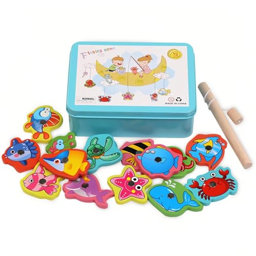 Bacxzomx Holzspielzeug Angelspiel, Spiele Montessori Kinder 2 Jahre magnetisches Angelspiel, Lernspielzeug Geschenk, Kinder aus Holz für Mädchen und Jungen (blau) von Bacxzomx