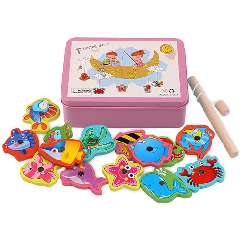 Bacxzomx Holzspielzeug Angelspiel, Spiele Montessori Kinder 2 Jahre magnetisches Angelspiel, Lernspielzeug Geschenk, Kinder aus Holz für Mädchen und Jungen (rosa) von Bacxzomx