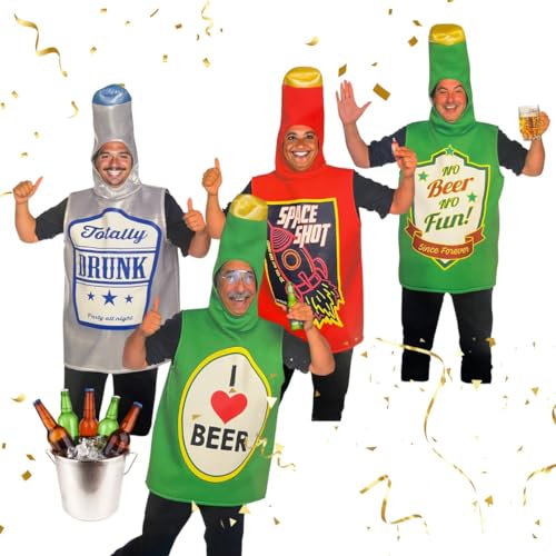 Bada Bing 4er Set Lustiges Flaschenkostüm Bierflasche und Schnaps für Erwachsene - Karneval Bier Kostüm Flasche als Overall - Bierkostüm Verkleidung in Einheitsgröße - Outfit für Karneval JGA von Bada Bing