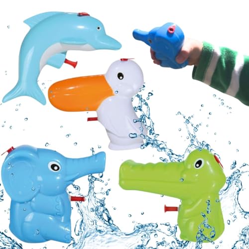 Bada Bing 4er Set Wasserpistole Tiere für Kinder Spritzpistole Kleinkind süß klein Kindgerecht Kindergeburtstag Geschenk Mitbringsel Spielzeug Wasserspritze Sommer Pelikan Elefant Delfin Krokodil 92 von Bada Bing