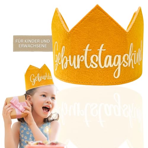 Bada Bing Filzkrone Geburtstagskind als Party - Geburtstagskrone Senfgelb verstellbar für Kinder und Erwachsene - Filz Stoff Krone Geschenkidee für Kindergeburtstag - Stoffkrone von Bada Bing