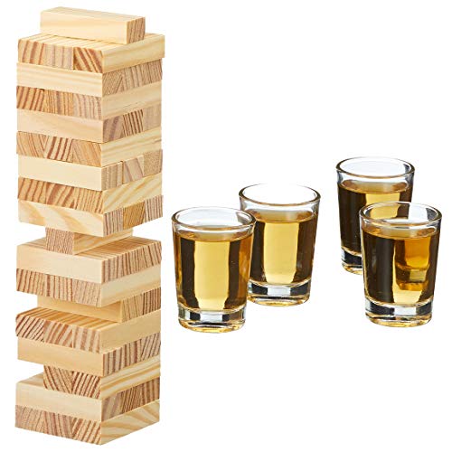 Bada Bing Trinkspiel Drunking Tower Spieleklassiker in Klein Aus Holz Drinking Game für 2-4 Spieler Partyspiel Mit Pinnchen Aus Glas Spiel Silvester Party 17 von Bada Bing