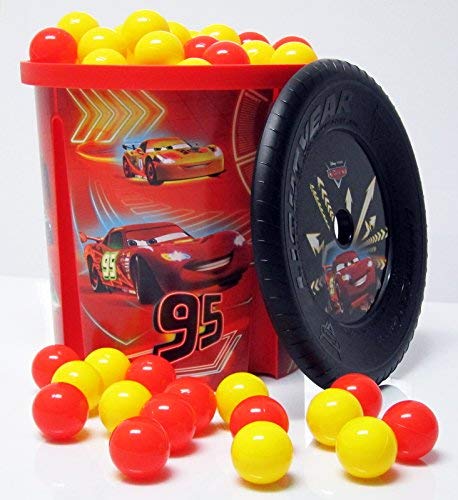 Bällebad24 Disney Cars Spielzeug Tonne + 200 Bälle rot gelb, Bällchenbad, Bällebad Bälle, Baby Bälle, Plastebälle ohne gefährliche Weichmacher von Bällebad24.de