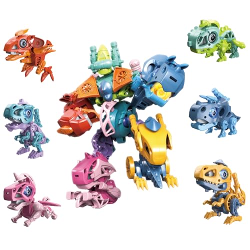 Baeroly 6-in-1 Transformierbarer Roboter Dinosaurier Aktionsfigur Spielzeug - Austauschbare Dinosaurier-/Fahrzeugmodelle, Roboter-Kombispielzeug für Jungen und Mädchen im Alter von 5-9 Jahren von Baeroly