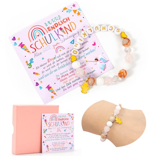 Bafiwu Geschenk Einschulung Mädchen, Armband Schulkind mit Anhänger Schutzengel, Einschulung Mädchen Schultüte Füllung Einschulung Geschenk Schulanfang Geschenke für Schulkind 2024 Mädchen von Bafiwu