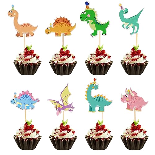 Bahan alamy 32 Stück Dinosaurier Cupcake Topper, Dinosaurier Kuchendekoration, Dino Thema Geburtstagstorte Dekoration für Kinder Geburtstag Baby Shower Party Dekorationen Zubehör von Bahan alamy