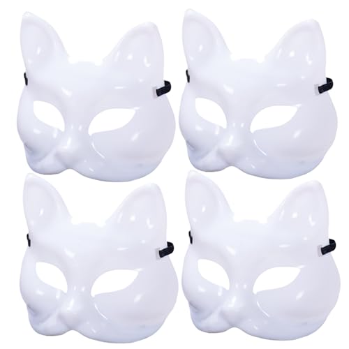 Bai42Ylou 4 PCS -Katzenmaske, DIY Blankin lackierbare Halloween -Maske Halbgesicht, unvollendete weiße Therian -Halbfuchs -Maske mit elastischer Band für Cosplay Masquerade Party von Bai42Ylou