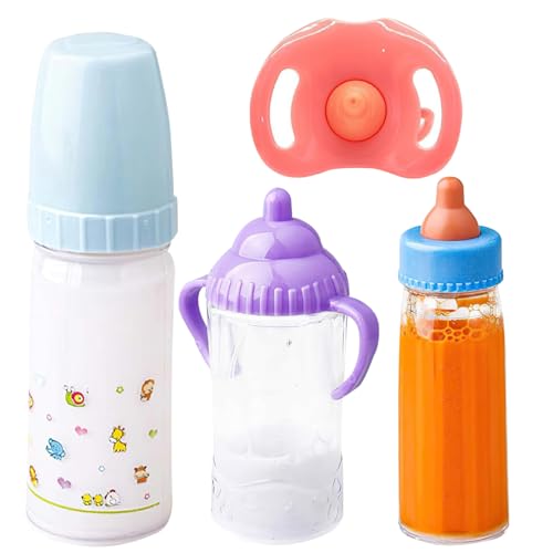 Bai42Ylou 4PCS/Set -Babyflasche mit Spielzeug Schnuller, Babypuppen -Fütterung Milchflaschen Set Babypuppen Magie Milch Babypuppenzubehör für Babypuppenzubehör Geschenk für Mädchen von Bai42Ylou