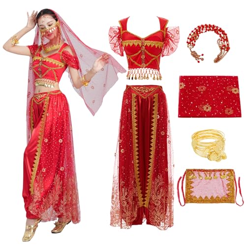 Baisdan Aladdin Halloween-Kostüm Jasmin Prinzessin Dress Up Party Bauchtanz Performance Kostüme Cosplay Outfits von Baisdan