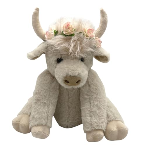 Bajbumgn Highland Cow Plüschtier, Highland Cow Stofftier mit Musik Bewegliche Gelenke, Highland Cow Puppe realistische Form, Flauschige Kuh Plüschfigur Spielzeug für Kinder Erwachsene von Bajbumgn