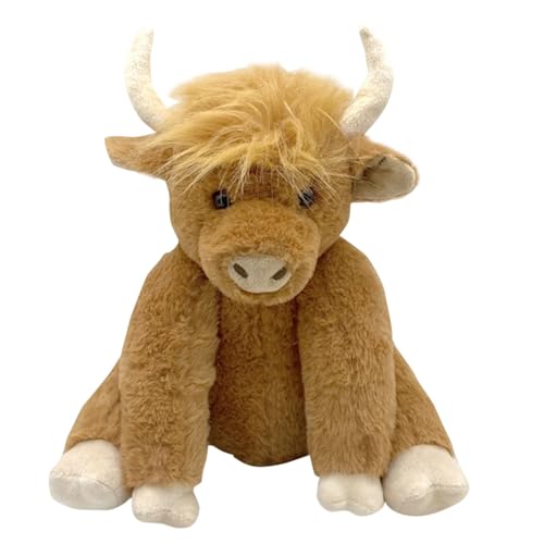 Bajbumgn Highland Cow Plüschtier, Highland Cow Stofftier mit Musik Bewegliche Gelenke, Highland Cow Puppe realistische Form, Flauschige Kuh Plüschfigur Spielzeug für Kinder Erwachsene von Bajbumgn