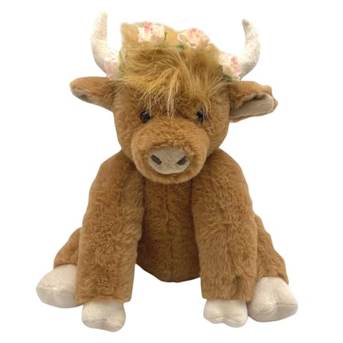 Bajbumgn Highland Cow Plüschtier, Highland Cow Stofftier mit Musik Bewegliche Gelenke, Highland Cow Puppe realistische Form, Flauschige Kuh Plüschfigur Spielzeug für Kinder Erwachsene von Bajbumgn