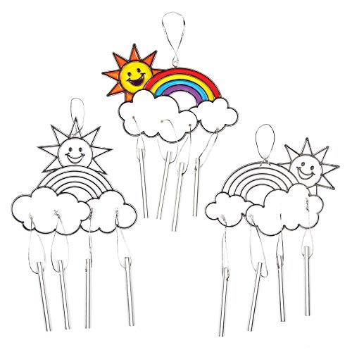 Baker Ross AG241 Regenbogen Sonnenfänger mit Windspiel-Bastelset Dekorieren-Spielzeugneuheit für Kinder, perfekte Party, Beute oder Preissackfüller (4er-Pack), Kunststoff, Farblos, Assorted, 4 Pack von Baker Ross