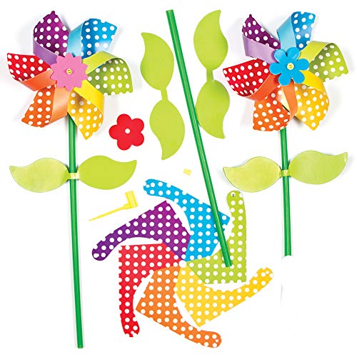 Baker Ross AG309 Windrädchen-Bastelsets „Blume“ in Regenbogenfarben für Kinder zum Basteln und Spielen (6 Stück), Papier, Sortiert, 13 cm, 6 Pack von Baker Ross