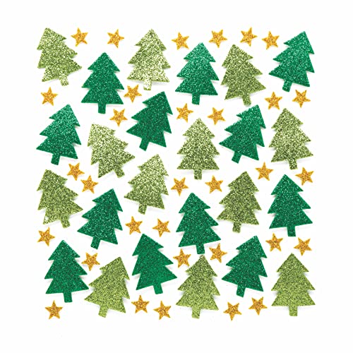 Baker Ross AR713 Glitzerbaum, Weihnachtssticker für Kunst und Handwerk, 100 Stück, sortiert von Baker Ross