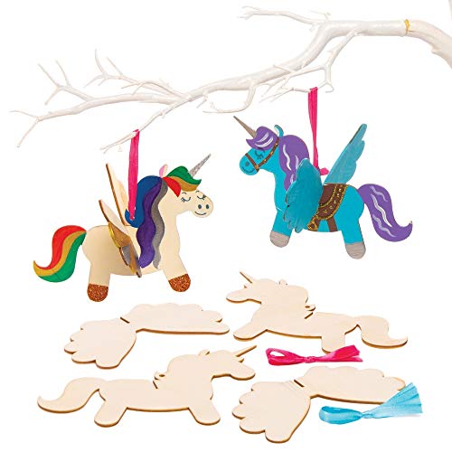 Baker Ross AT312 3D Einhorn-Set aus Holz (6 Stück) – Kunst und Handwerk für Kinder, holzfarben von Baker Ross