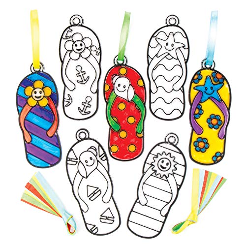 Baker Ross AV224 Suncatcher-Anhänger „Flipflop Dekorieren und Aufhängen – Kreatives, sommerliches Bastelset für Kinder (8 Stück), Sortiert von Baker Ross