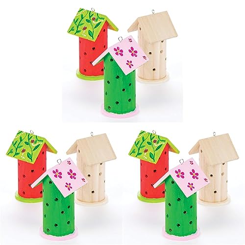 Baker Ross AV954 Marienkäfer-Häuschen aus Holz für Kinder zum Basteln und Gestalten (2 Stück), 13cmx7cm, Holzfarben (Packung mit 3) von Baker Ross