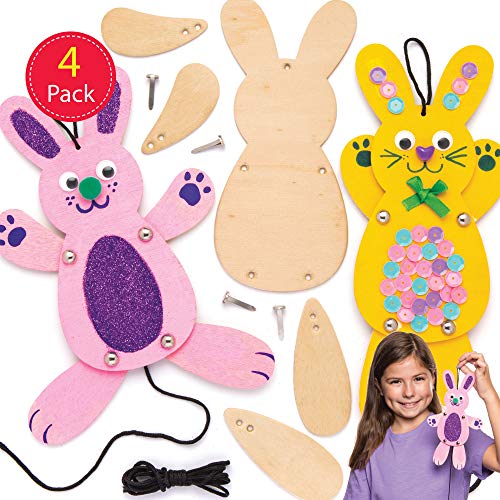 Baker Ross AW331 Hasen-Holzpuppen-Set, Osterbasteln für Kinder zum Zusammenbauen und Dekorieren, 3 x 26 x 15 cm, 4 Stück, Rosa von Baker Ross