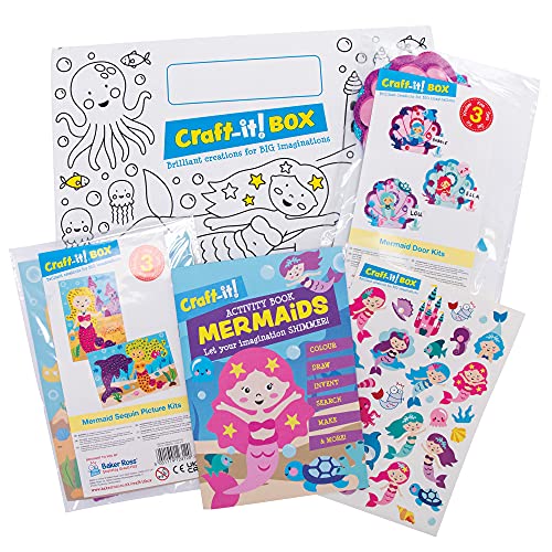 Baker Ross CBS023 Meerjungfrau Kunst und Handwerk Pack für Kinder – Zwei lustige Meerjungfrau Themed kreative Kits, Aufkleber und Aktivitätenbuch für Jungen und Mädchen von Baker Ross