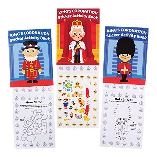Baker Ross CN132 Kings Coronation Sticker-Aktivitätsbücher – 8 Stück, Kinder-Partytütenfüller für Könige Krönung von Baker Ross