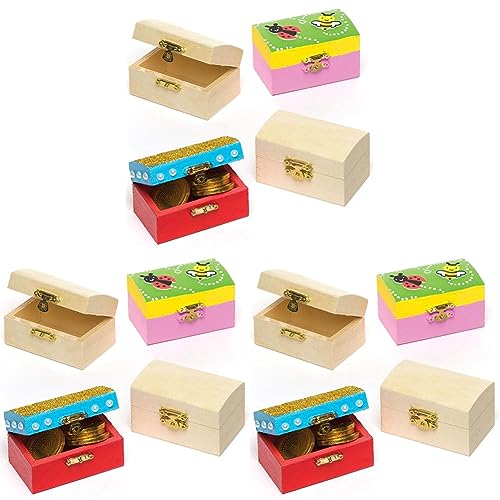 Baker Ross ET127 Ross Mini-Schatztruhen aus Holz - zum Bemalen und Dekorieren für Kinder - Kästchen zur Aufbewahrung (4 Stück), 8cm x 5cm, Holzfarben (Packung mit 3) von Baker Ross