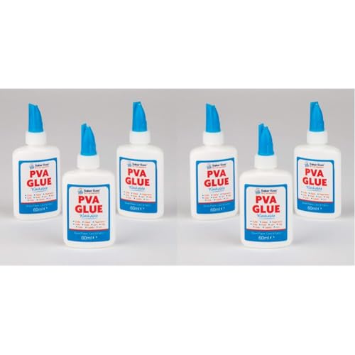 Baker Ross EV7058 Kleine Flasche Weißleim (PVA glue) 60ml - auswaschbar - für Kinder zum Basteln - 3 Stück, 10.5cm (Packung mit 2) von Baker Ross