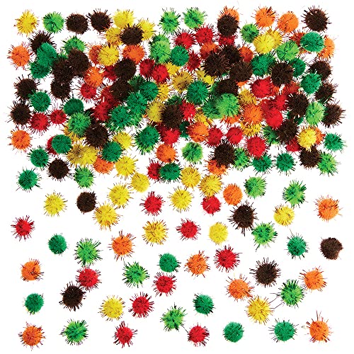 Baker Ross FX111 Selbstklebende Glitzer Pom Poms in Herbstfarben - 200 Stück, Herbst Basteln für Kinder und Erwachsene, Buntes Bastelzubehör von Baker Ross