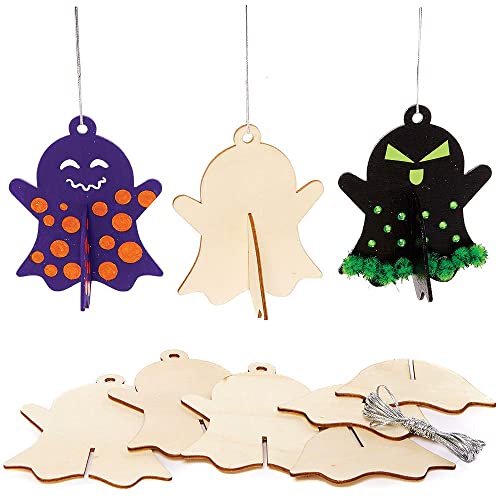 Baker Ross FX182 Geister 3D Dekorationen aus Holz-6er Pack, Kleine Bausätze, Basteln an Halloween für Kinder, Silberne von Baker Ross