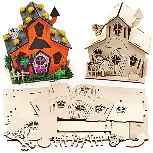 Baker Ross FX184 Spukhaus Bastelset aus Holz-2 Stück, Kleine Bausätze, Basteln an Halloween für Kinder, Mittel, Brown von Baker Ross