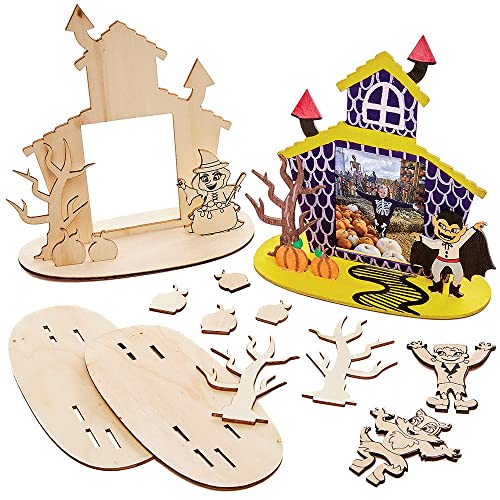 Baker Ross FX187 Spukhaus Holz Bemalen-4er Pack, Halloween Bilderrahmen für Kinder zum Bemalen und Ausstellen von Baker Ross