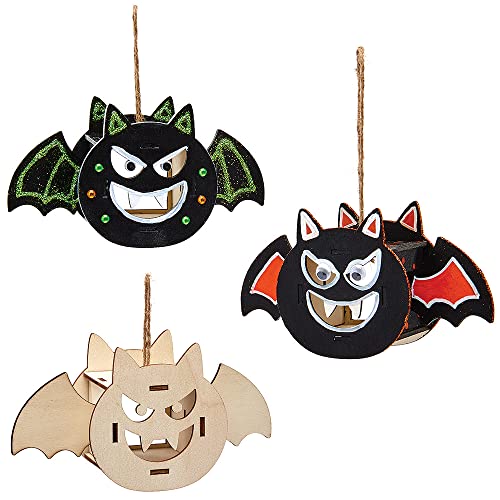 Baker Ross FX196 Hängende Fledermaus Bastelsets-3er Pack, Holz Teelichthalter Bemalen, Halloween Basteln für Kinder, Mittel von Baker Ross