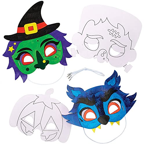 Baker Ross FX231 Halloween Maske zum Ausmalen für Kinder-8er Pack, Kindermasken Bastelset zum Bemalen und Dekorieren, Ideal für den Kindergeburtstag, Weiß von Baker Ross