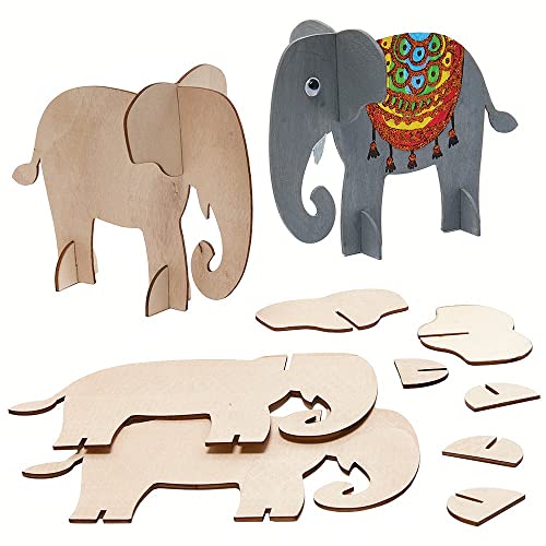 Baker Ross FX234 Elefant 3D Dekorationen aus Holz-6er Pack, Kleine Holz Bausätze, Tiere Basteln für Kinder von Baker Ross