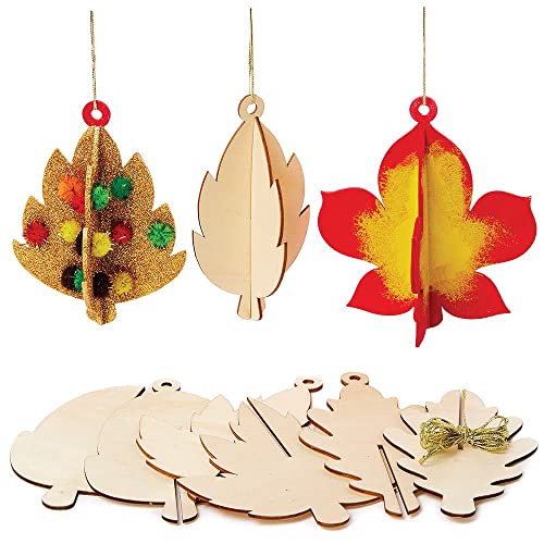 Baker Ross FX256 Herbstblätter 3D Dekorationen aus Holz-6er Pack, Kleine Holz Bausätze, Herbst Basteln für Kinder von Baker Ross