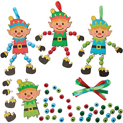 Baker Ross FX287 Heinzelmännchen Holz Bastelset mit Perlen für Kinder-4er Pack, Baumelbeine Set für Kinder Dekorieren, Ideal für Kindergeburtstag Basteln von Baker Ross