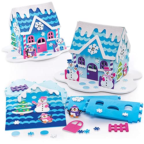 Baker Ross FX292 Schneemanhaus Moosgummi 2 Stück, Schaumstoff Bastelset für Kinder an Weihnachten, Weihnachtsdeko zum Basteln von Baker Ross