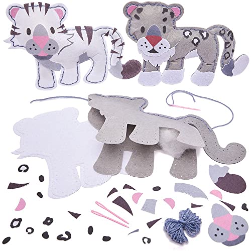 Baker Ross FX357 Schneeleopard und Tiger Kissen Nähset für Kinder - 2er Pack, Bastelset zum Nähen für Kinder von Baker Ross