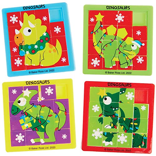 Baker Ross FX366 Weihnachts Dinosaurier Mini Schiebepuzzle - 6er Pack, Weihnachtsschiebepuzzle, Puzzlespiele für Kinder, Kleine Nikolausgeschenke von Baker Ross