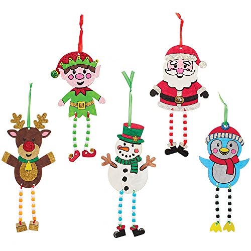 Baker Ross FX387 Weihnachtsfiguren Holz Bastelset mit Perlen für Kinder-5er Pack, Baumelbeine Set für Kinder Dekorieren, Ideal für Kindergeburtstag Basteln von Baker Ross