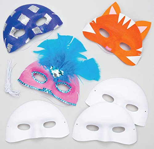 Baker Ross EV1246 Ross Masken aus Plastik zum Basteln und Bemalen - Karnevalsmasken - für Kinder ideal zum Kindergeburtstag und Karneval - 8 Stück, 15 cm, Weiß von Baker Ross