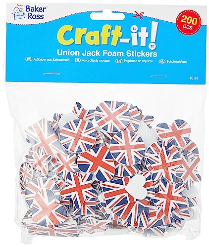 Baker Ross PJ128 Selbstklebende Schaumstoff-Aufkleber, Union Jack, 200 Stück, British Craft Essential für Kinder von Baker Ross