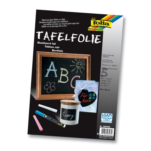 folia 390490 - Tafelfolie 135µ, 5 Blatt, 23x33 cm, schwarz, selbstklebend von Baker Ross