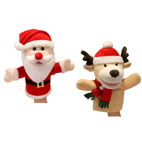 2er Pack Weihnachts Handpuppen mit beweglichem Mund Weihnachtsmann Plüschfigur Weihnachtspuppe weiche ausgestopfte Handpuppe interaktives Rollenspielspielzeug Party Zubehör für die Feiertage von BakerMiche