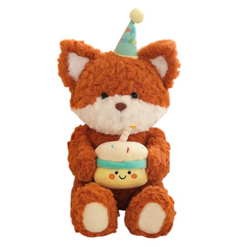 BakerMiche Plüschbärpuppe Happy Birthday Bär hält EIN Kuchen Kuscheltier Kuschelkissen Spielzeug Geschenke für Kinder und Erwachsene zu Weihnachten und zum Geburtstag von BakerMiche