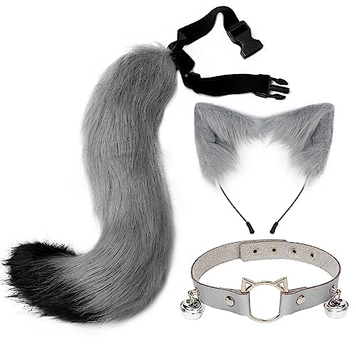 Kunstpelz Fuchs Kostüm pelziges Fuchsohren Stirnband Schwanz Glockenhalsband niedliche flauschige Katzenohren und Schwanz Tier Cosplay Kostüme Verkleidungszubehör für Halloween Weihnachten Verkleidung von BakerMiche