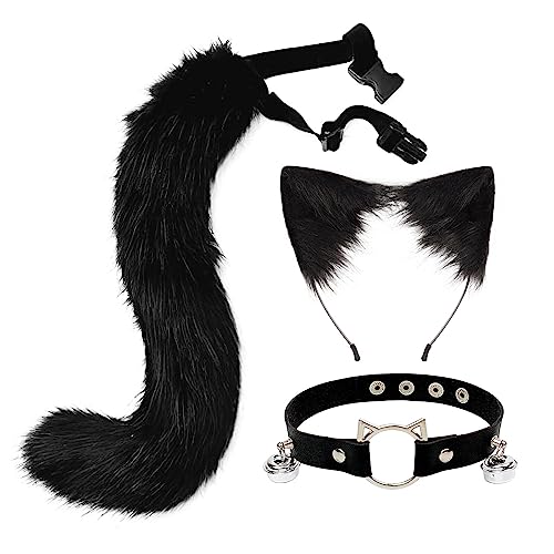 Kunstpelz Fuchs Kostüm pelziges Fuchsohren Stirnband Schwanz Glockenhalsband niedliche flauschige Katzenohren und Schwanz Tier Cosplay Kostüme Verkleidungszubehör für Halloween Weihnachten Verkleidung von BakerMiche